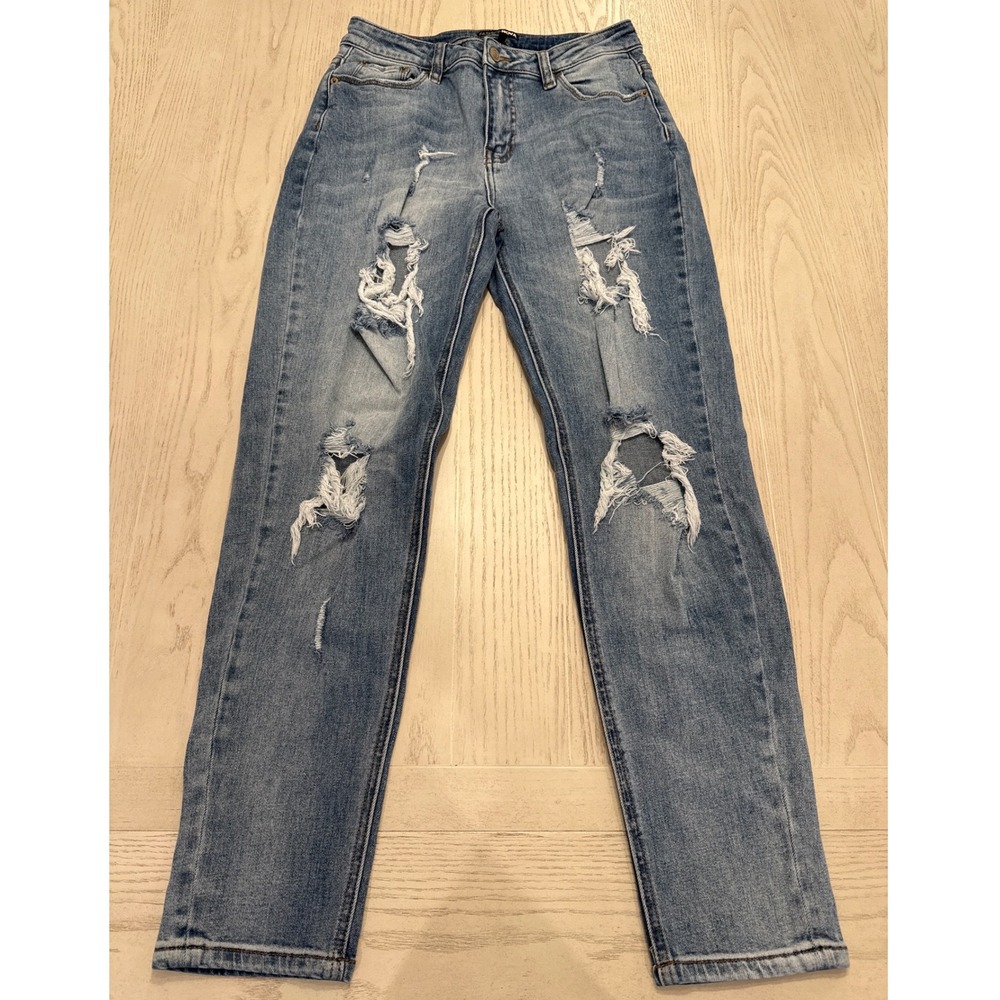 Fashion Nova Womens Blue Jeans Distressed Ripped Skinny Stretch Denim Size 7